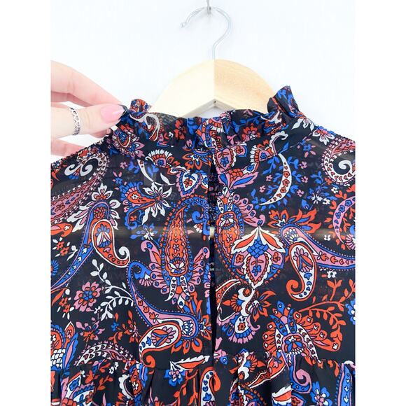 Willow Drive Women's Paisley Print Chiffon Blouse Long Sleeve Ruffle Cuff Small - Picture 4 of 7